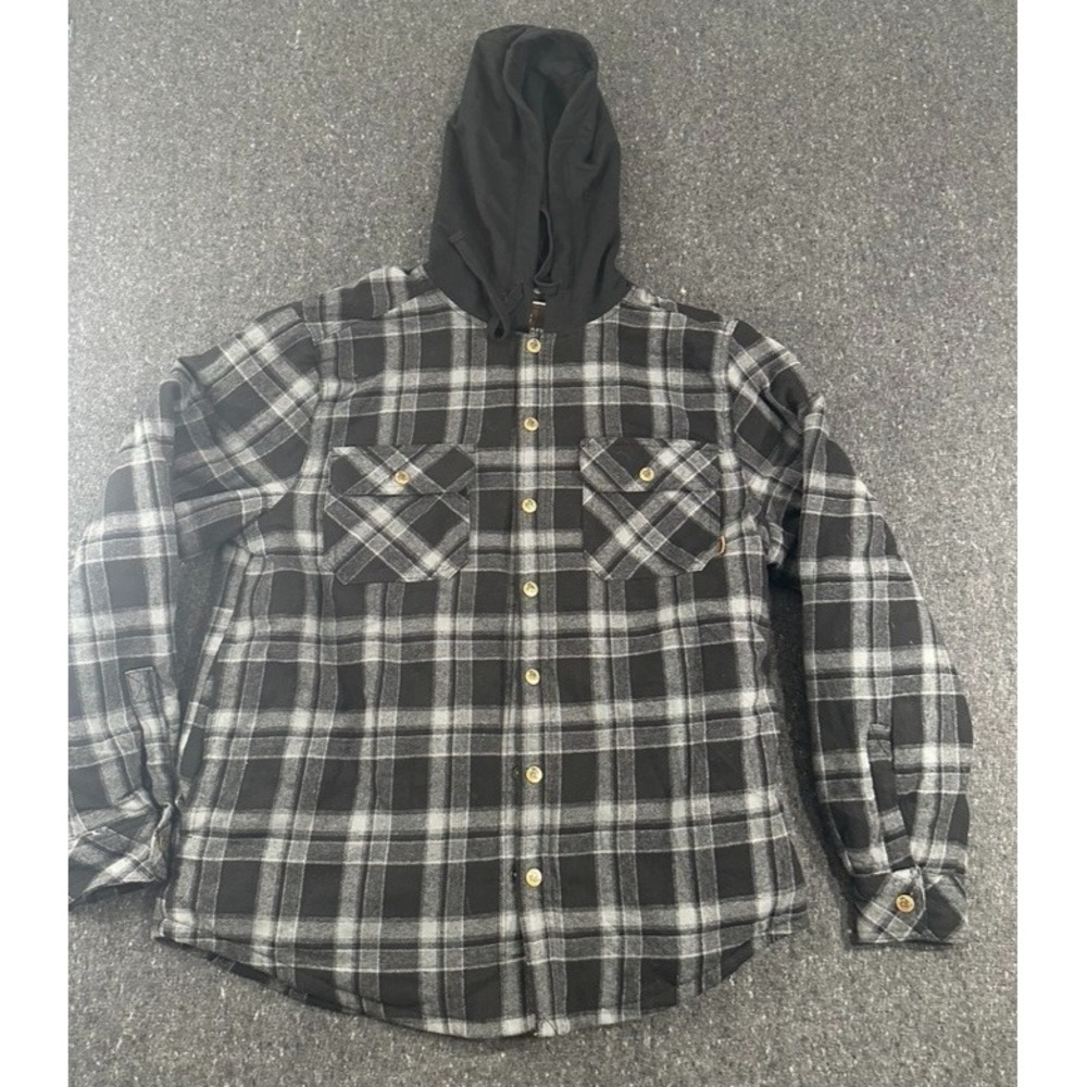 Legendary Outfitters Cotton Flannel Shirt Jacket Black Gray Hoodie Mens Medium